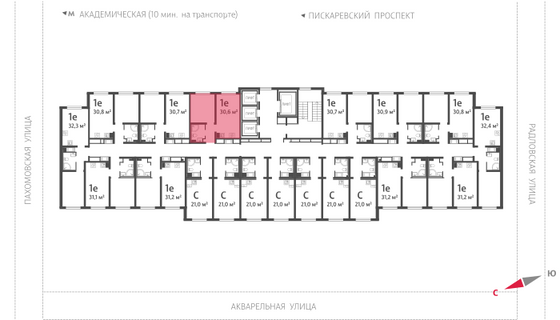 30,6 м², 1-комн. квартира, 24/25 этаж