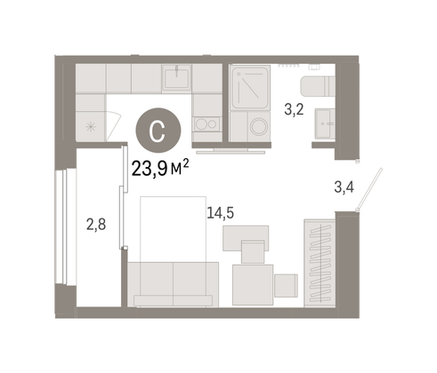 Продажа квартиры-студии 23,9 м², 6/9 этаж