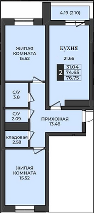 Продажа 3-комнатной квартиры 77 м², 5/9 этаж
