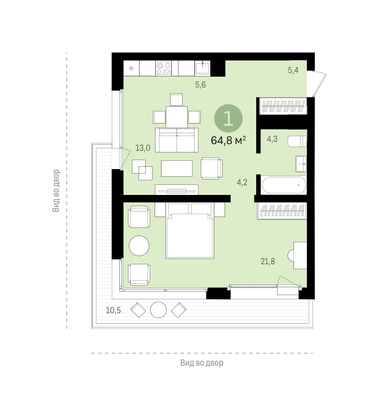 64,8 м², 1-комн. квартира, 10/15 этаж