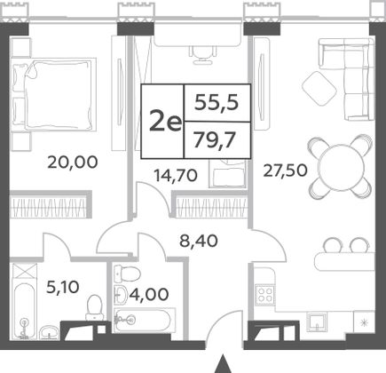 79,7 м², 3-комн. квартира, 37/52 этаж