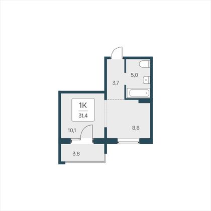 31,4 м², 1-комн. квартира, 2/18 этаж