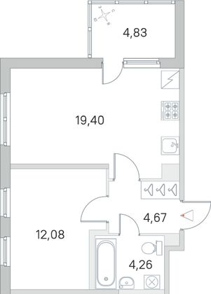 Продажа 1-комнатной квартиры 42,8 м², 1/5 этаж
