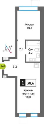 Продажа 1-комнатной квартиры 38,6 м², 6/6 этаж