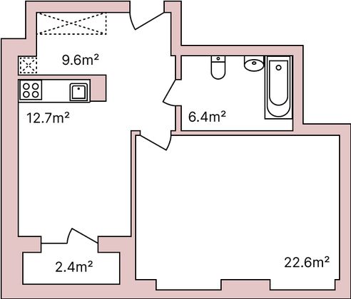 52,5 м², 1-комн. квартира, 2/5 этаж