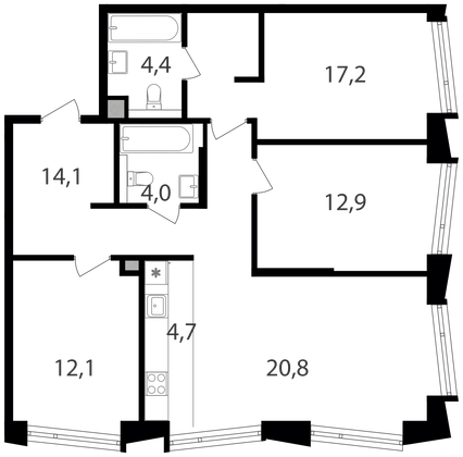 Продажа 3-комнатной квартиры 90,2 м², 21/25 этаж