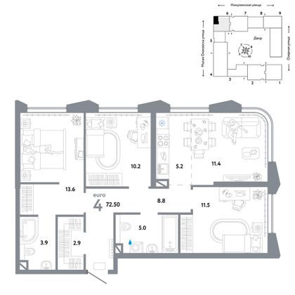 72,5 м², 4-комн. квартира, 14/30 этаж