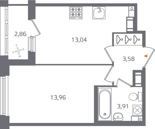 Продажа 1-комнатной квартиры 35,9 м², 3/10 этаж