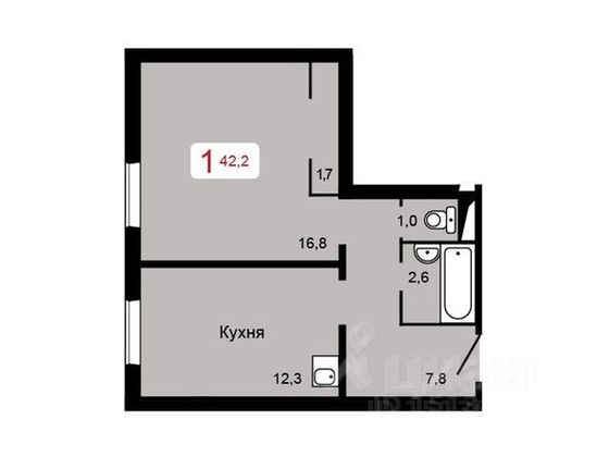 Продажа 1-комнатной квартиры 42,2 м², 1/17 этаж