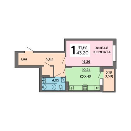Продажа 1-комнатной квартиры 43,2 м², 12 этаж