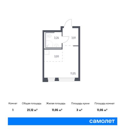 21,1 м², студия, 2/17 этаж