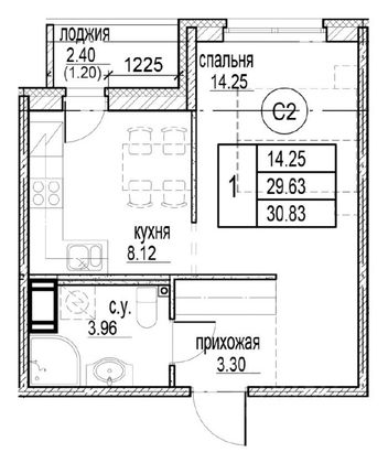 Продажа 1-комнатной квартиры 31 м², 10/12 этаж