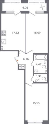 Продажа 2-комнатной квартиры 64,4 м², 3/16 этаж