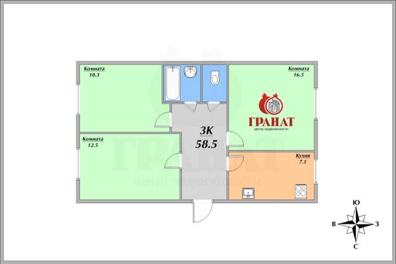 Продажа 3-комнатной квартиры 58,5 м², 1/5 этаж