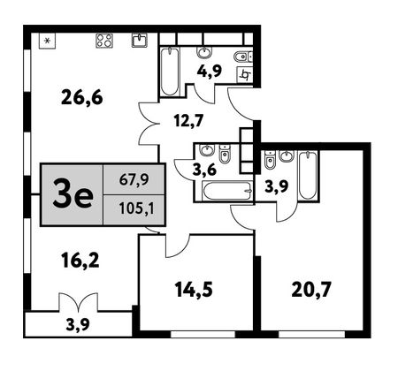 105,1 м², 4-комн. квартира, 30/35 этаж