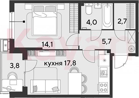 Продажа 2-комнатной квартиры 44,3 м², 2/9 этаж