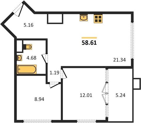 Продажа 2-комнатной квартиры 58,6 м², 12/20 этаж