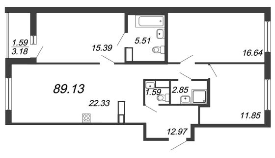 Продажа 4-комнатной квартиры 89,1 м², 14/15 этаж