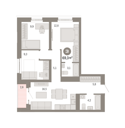 Продажа 3-комнатной квартиры 69,3 м², 4/31 этаж