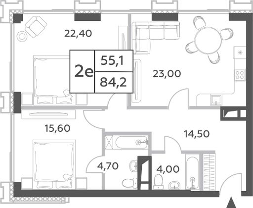 84,2 м², 3-комн. квартира, 38/52 этаж