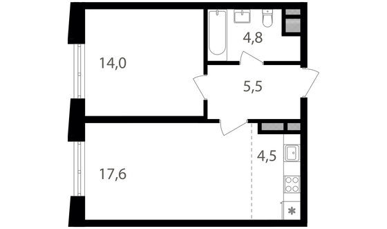 Продажа 1-комнатной квартиры 46,4 м², 5/18 этаж