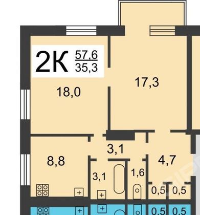 Продажа 2-комнатной квартиры 57,6 м², 5/5 этаж