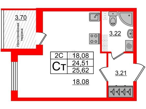 Продажа квартиры-студии 24,5 м², 5/5 этаж