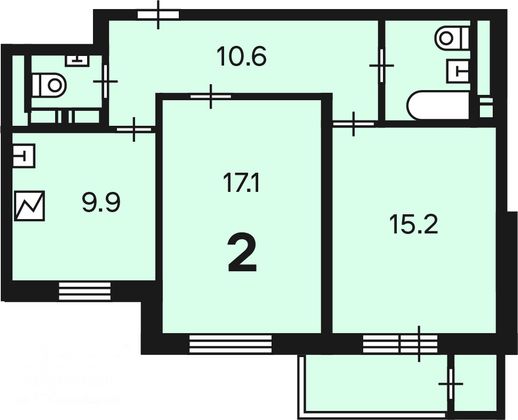 Продажа 2-комнатной квартиры 55,3 м², 13/14 этаж