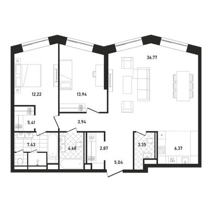 102 м², 3-комн. квартира, 30/33 этаж