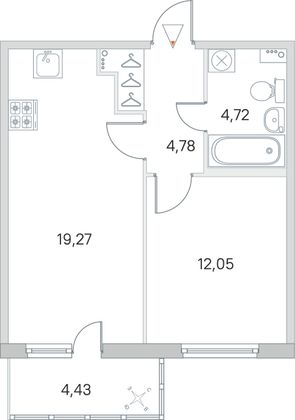 Продажа 1-комнатной квартиры 42,2 м², 2/8 этаж