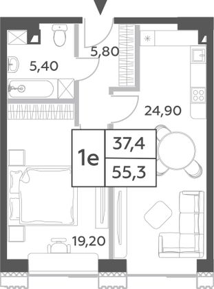 Продажа 1-комнатной квартиры 54,7 м², 3/52 этаж