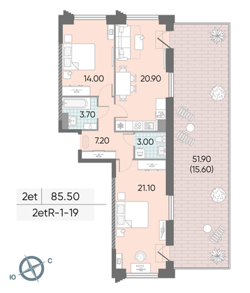 Продажа 2-комнатной квартиры 85,5 м², 19/58 этаж