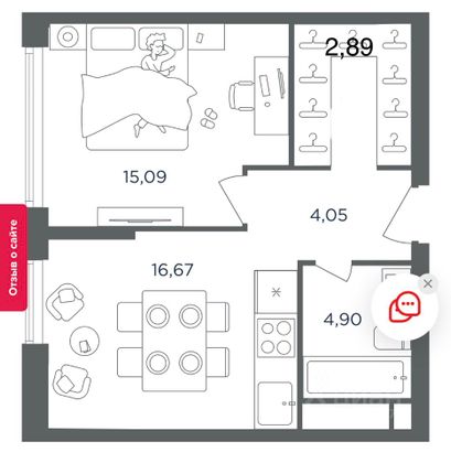 Продажа 2-комнатной квартиры 43 м², 5/25 этаж