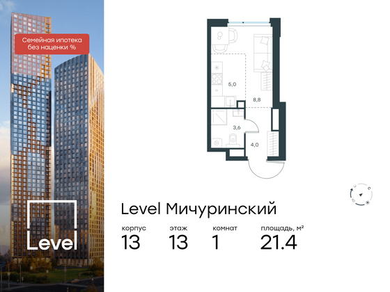 21,4 м², студия, 13/31 этаж