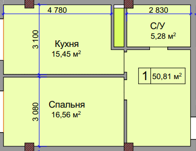 Продажа 1-комнатной квартиры 50,8 м², 3/14 этаж