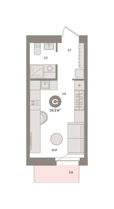 Продажа квартиры-студии 24,2 м², 4/7 этаж