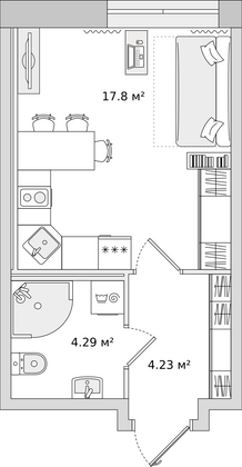 26,4 м², студия, 4/23 этаж