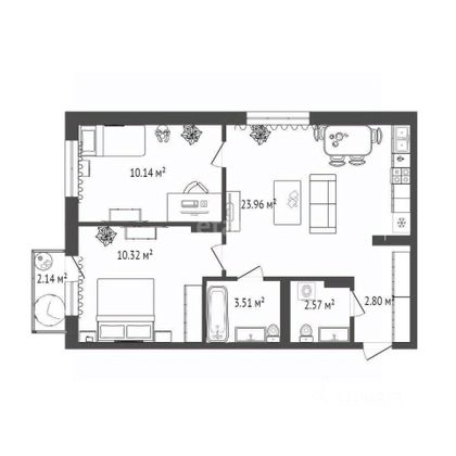 Продажа 2-комнатной квартиры 52,8 м², 2/4 этаж
