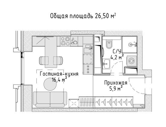 Продажа квартиры-студии 27 м², 15/52 этаж