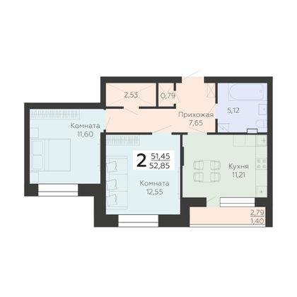 Продажа 2-комнатной квартиры 52,8 м², 9/10 этаж