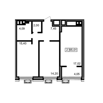 65 м², 2-комн. квартира, 23/23 этаж