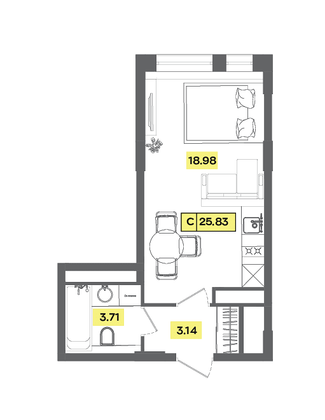 Продажа квартиры-студии 25,8 м², 4 этаж