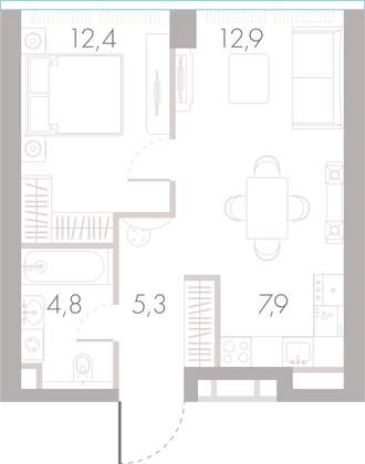 Продажа 1-комнатной квартиры 43,3 м², 4/45 этаж