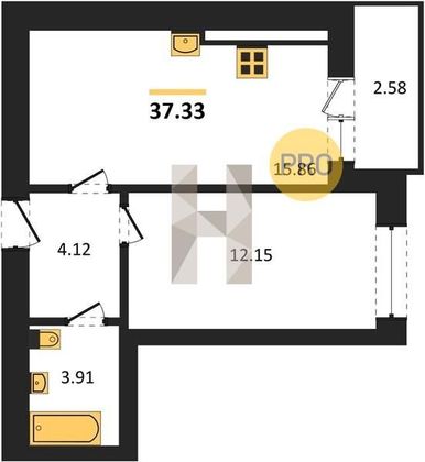 Продажа 1-комнатной квартиры 37,3 м², 2/10 этаж
