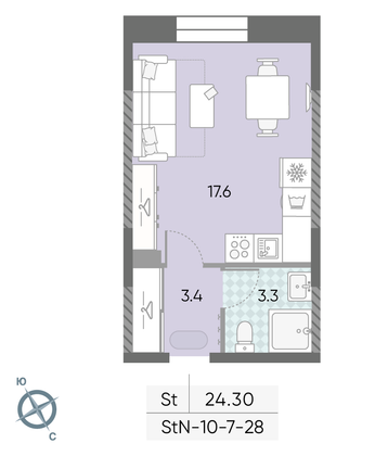 Продажа квартиры-студии 24,3 м², 20/28 этаж