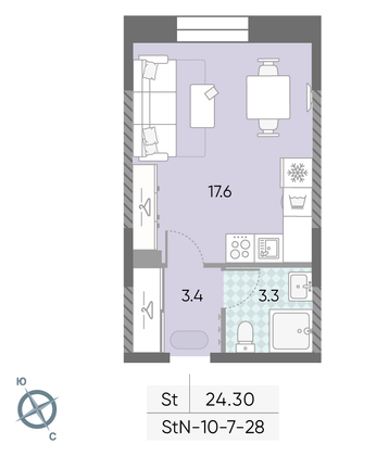 Продажа квартиры-студии 24,3 м², 22/28 этаж