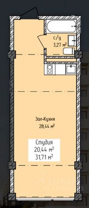Продажа квартиры-студии 31 м², 3/8 этаж