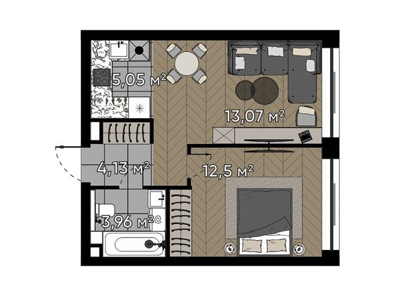 38,7 м², 2-комн. квартира, 12/25 этаж