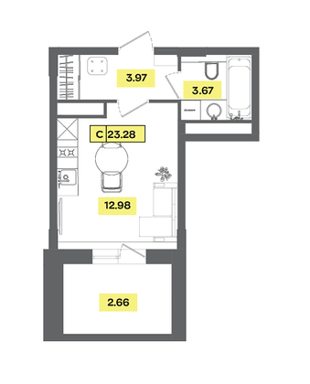 Продажа квартиры-студии 23,3 м², 7 этаж