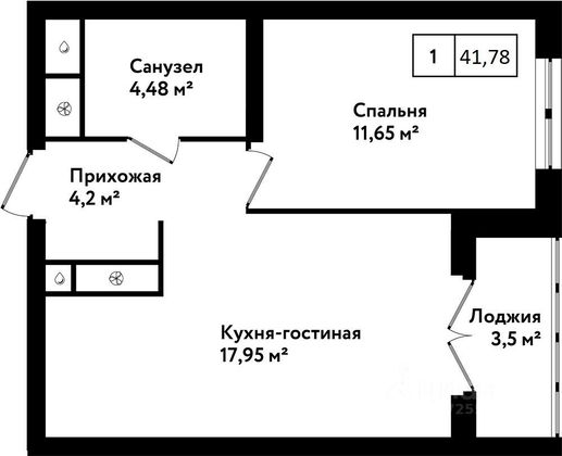 Продажа 1-комнатной квартиры 44 м², 24/25 этаж